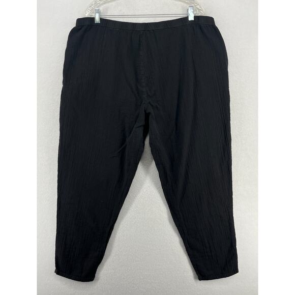 EILEEN FISHER Pants XL Organic Cotton Crinkle Gauze Tapered Pull On Black - Picture 2 of 16